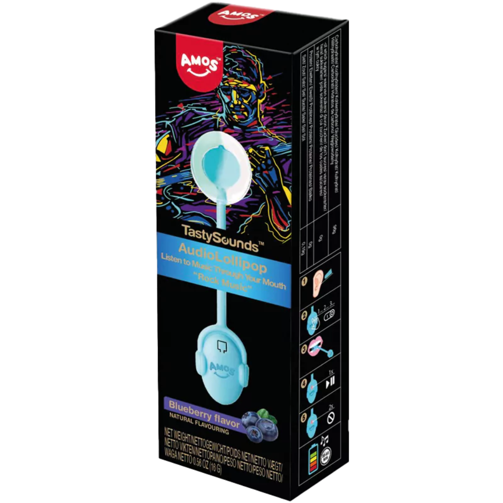 Amos TastySounds Dance Music Audio Lollipop Blueberry Flavour 12g