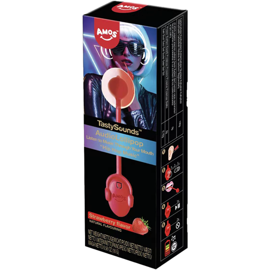 Amos TastySounds Hip Hop Music Audio Lollipop Strawberry Flavour 12g